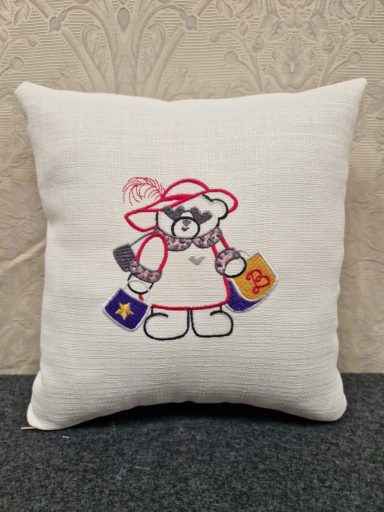 Cartoon bear wearing a hat and holding shopping bags