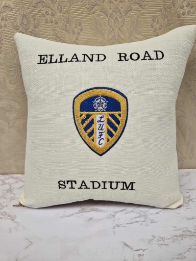 Cushion featuring the Elland Road Stadium badge and text.
