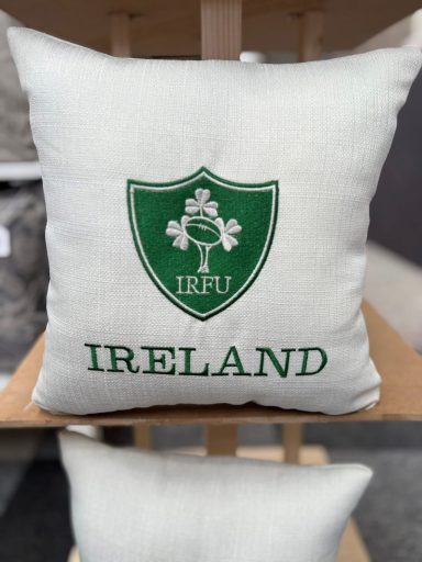 Green cushion featuring the IRFU logo and the word "IRELAND".