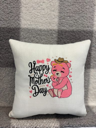Pink bear holding a smaller bear with "Happy Mother's Day" text in a heart design.