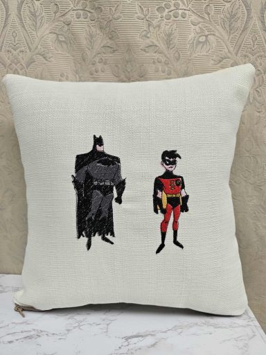 Cushion featuring Batman and Robin in a graphic, cartoon style.