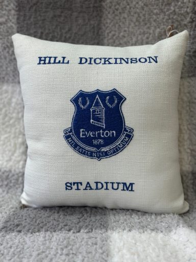 Cushion featuring the Everton FC crest and text "Hill Dickinson Stadium".